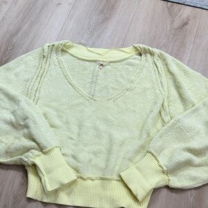 Free People Soft Yellow V-Neck Sweater